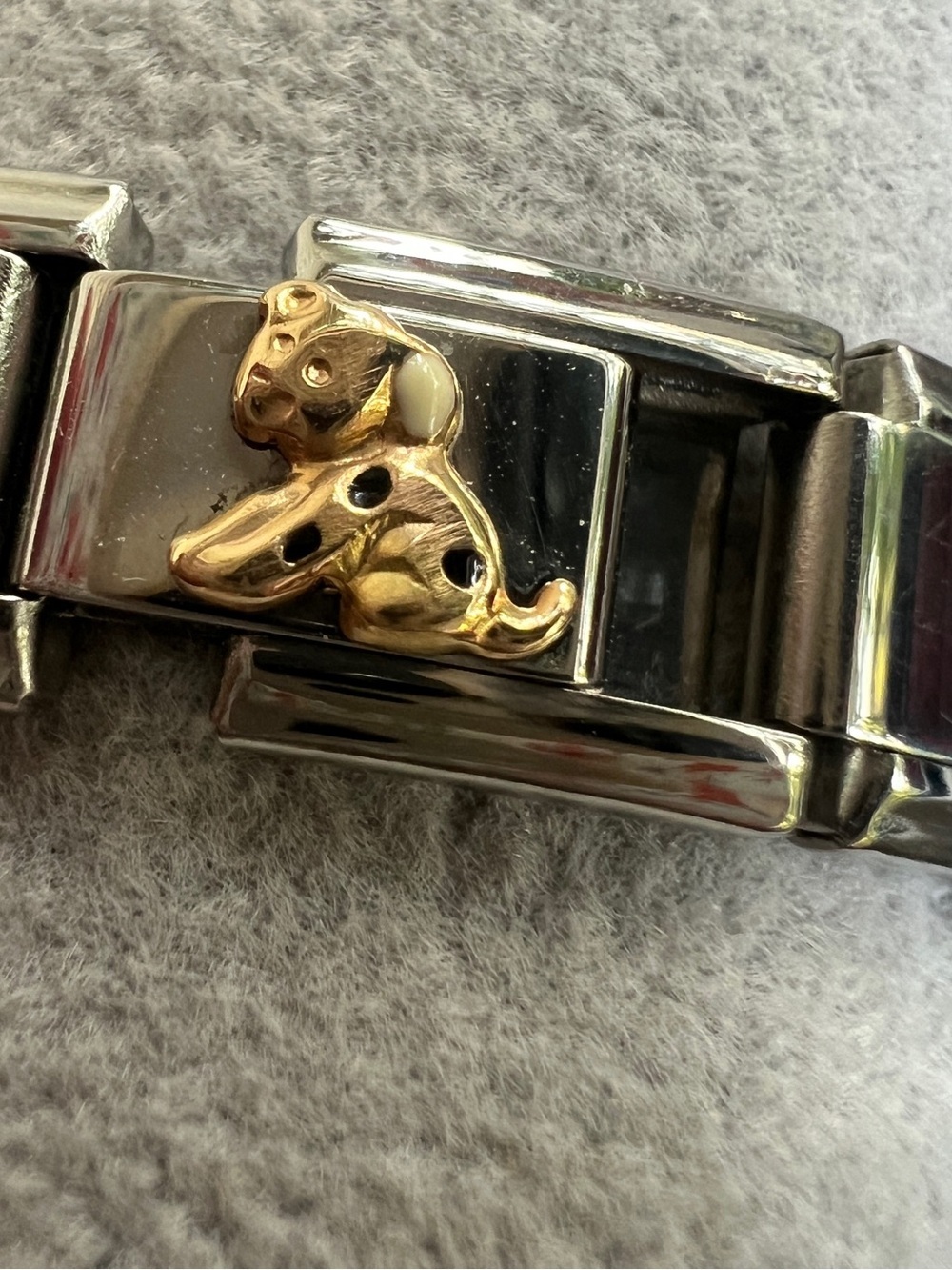 90’s Vintage JAD Stainless Steel Polished Charm Bracelet 3 gold accent charms - Picture 2 of 5